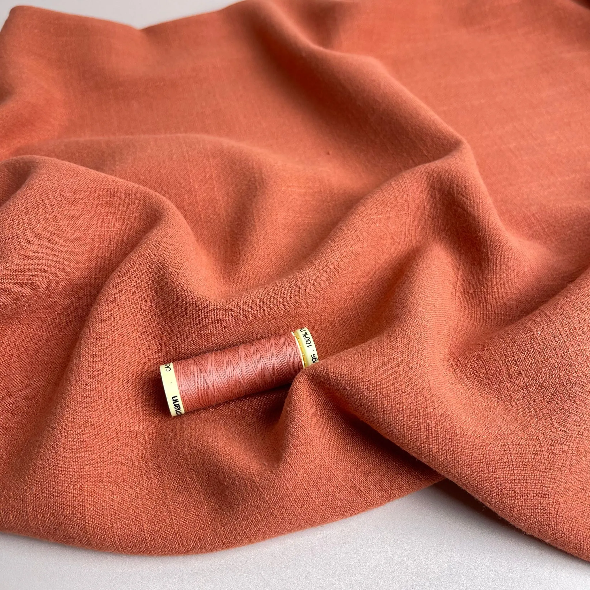 REMNANT 0.71 metre - Flow Terracotta Viscose Linen Blend Fabric