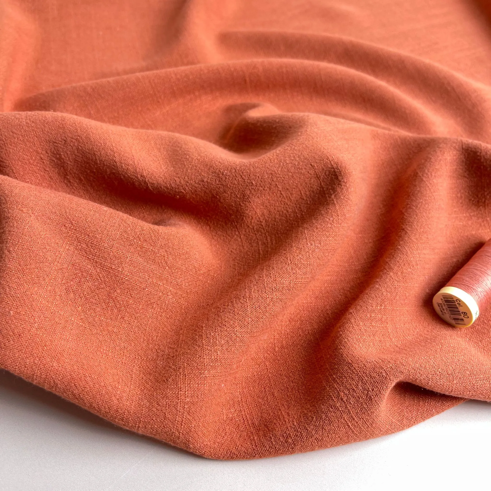 REMNANT 0.71 metre - Flow Terracotta Viscose Linen Blend Fabric