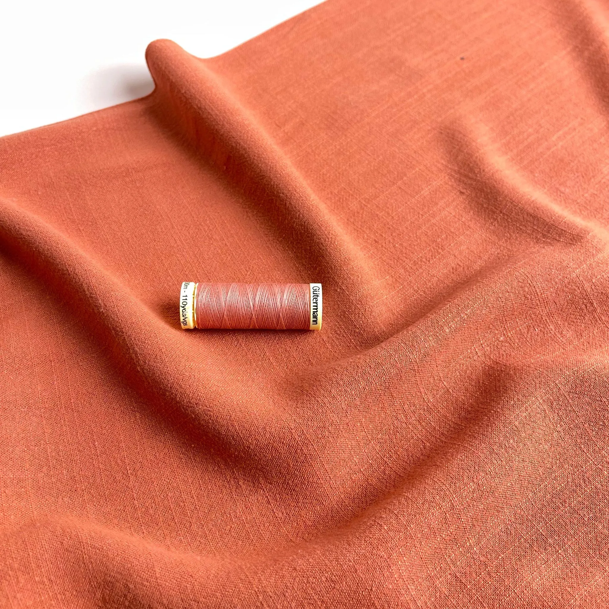 REMNANT 0.71 metre - Flow Terracotta Viscose Linen Blend Fabric