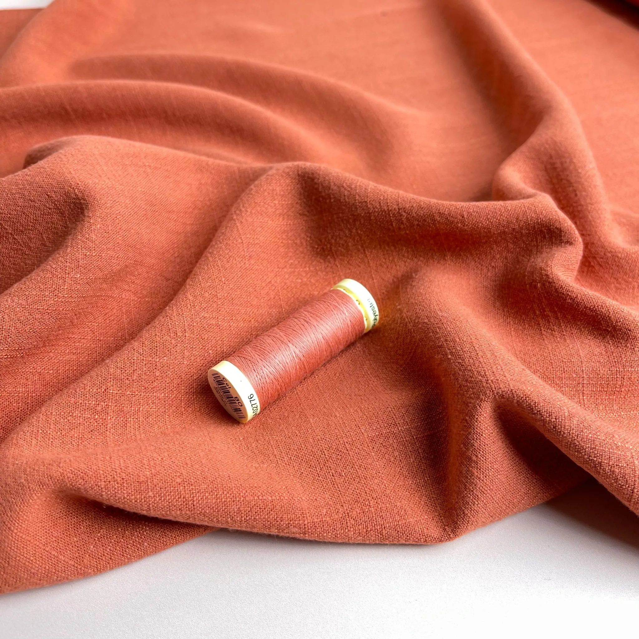 REMNANT 0.71 metre - Flow Terracotta Viscose Linen Blend Fabric