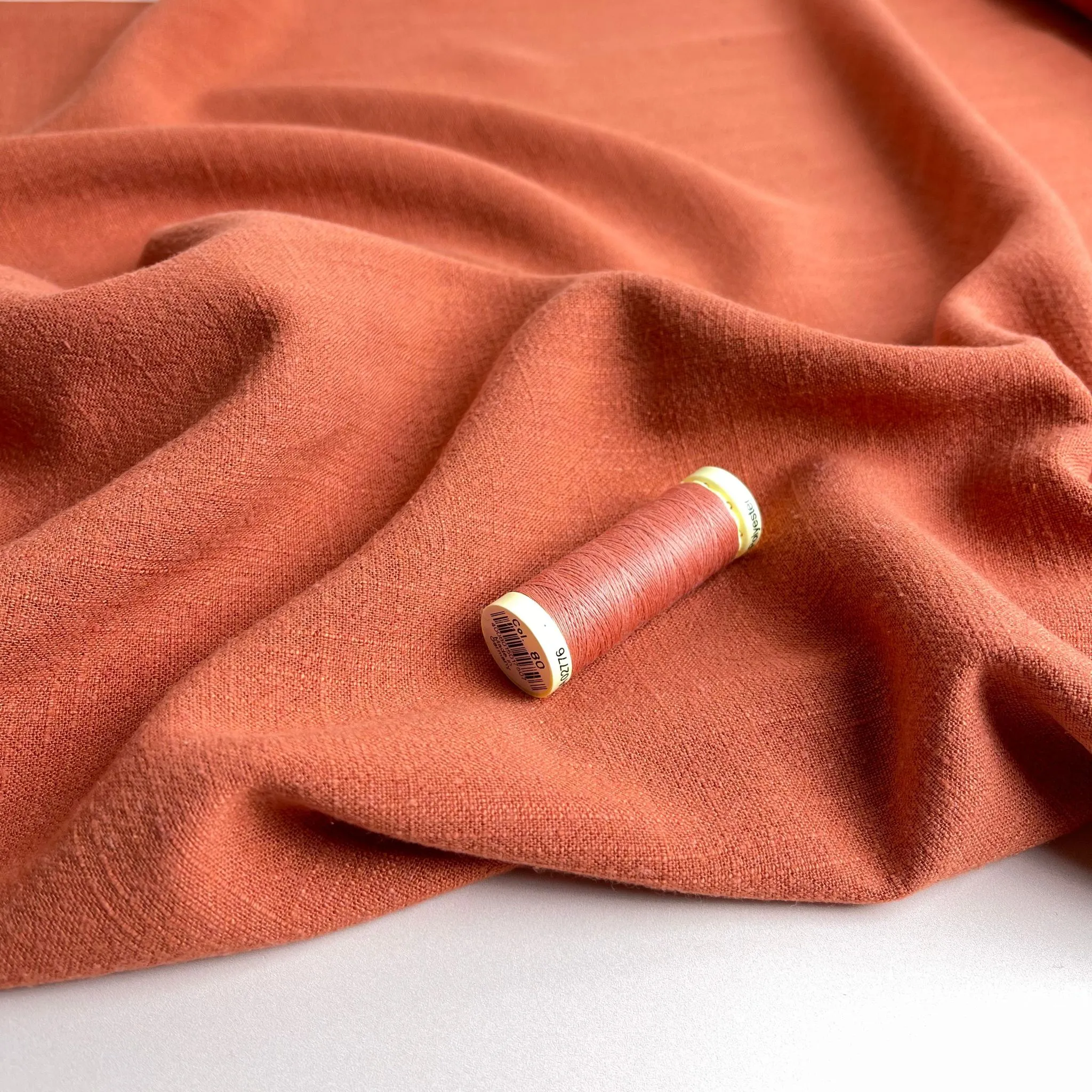 REMNANT 0.71 metre - Flow Terracotta Viscose Linen Blend Fabric