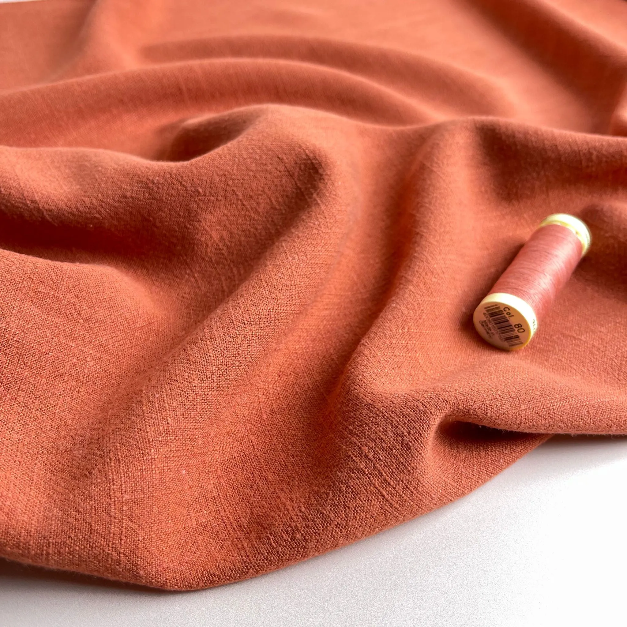 REMNANT 0.71 metre - Flow Terracotta Viscose Linen Blend Fabric