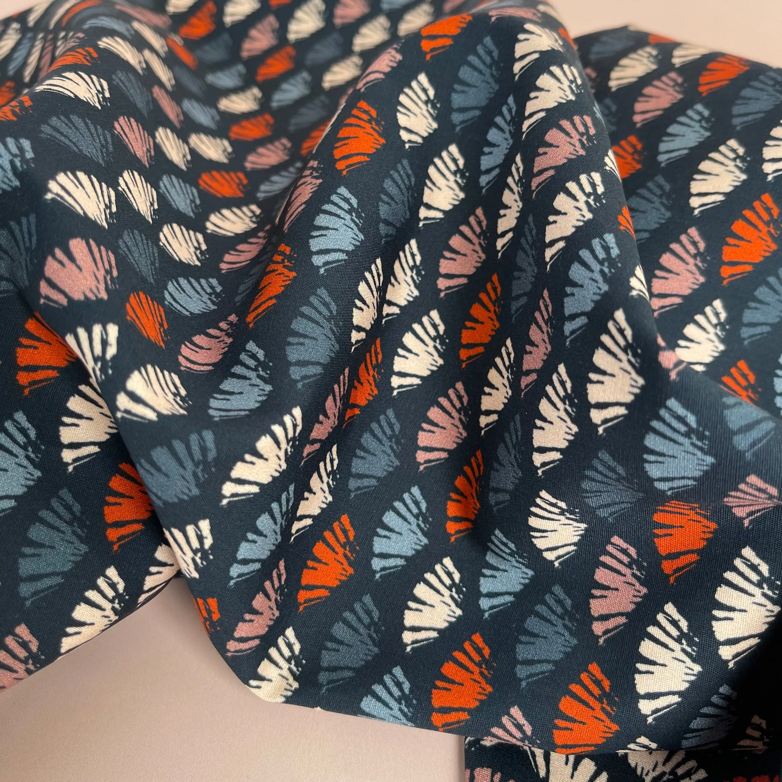 REMNANT 2.3 Metres - Woodland Notions Fans Navy Cotton Poplin Fabric