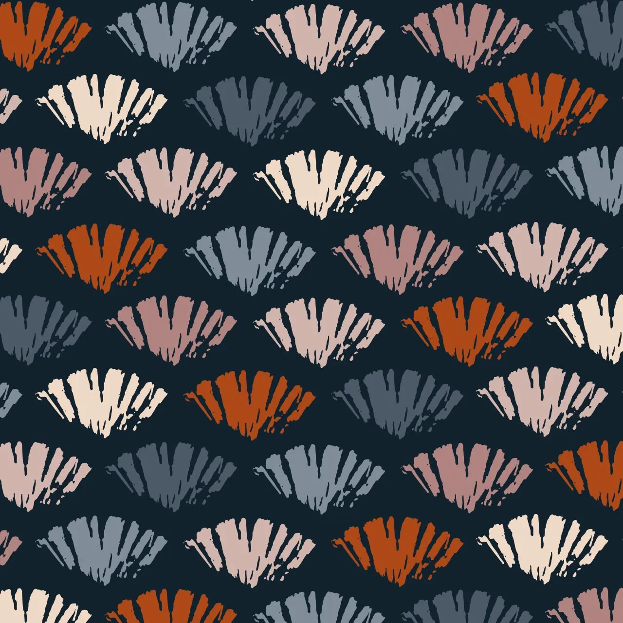 REMNANT 2.3 Metres - Woodland Notions Fans Navy Cotton Poplin Fabric