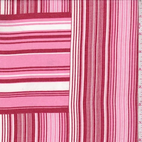 Scarlet/Pink/White Stripe Block Chiffon Fabric