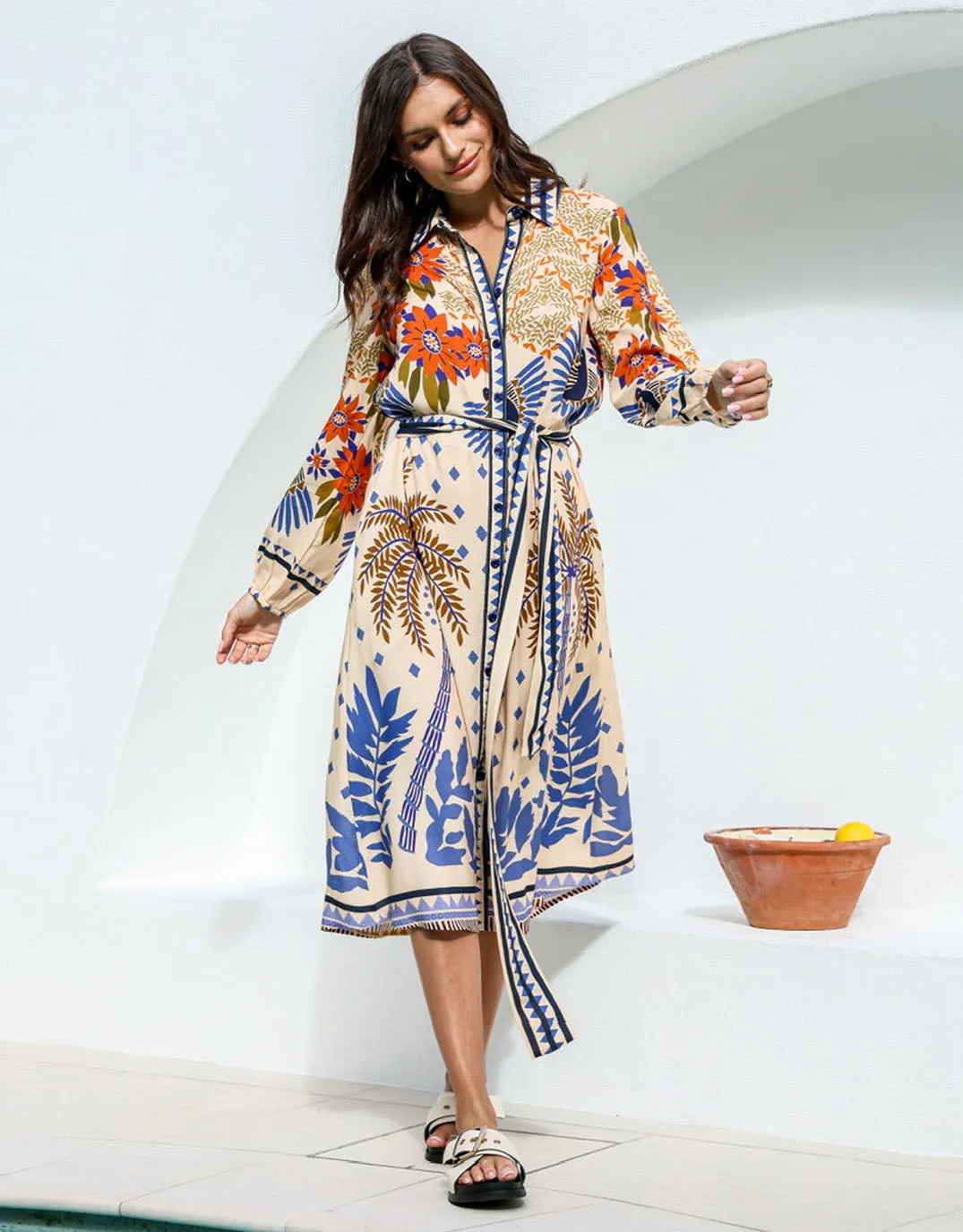 Seychelles Midi Shirt Dress - Tropical Print