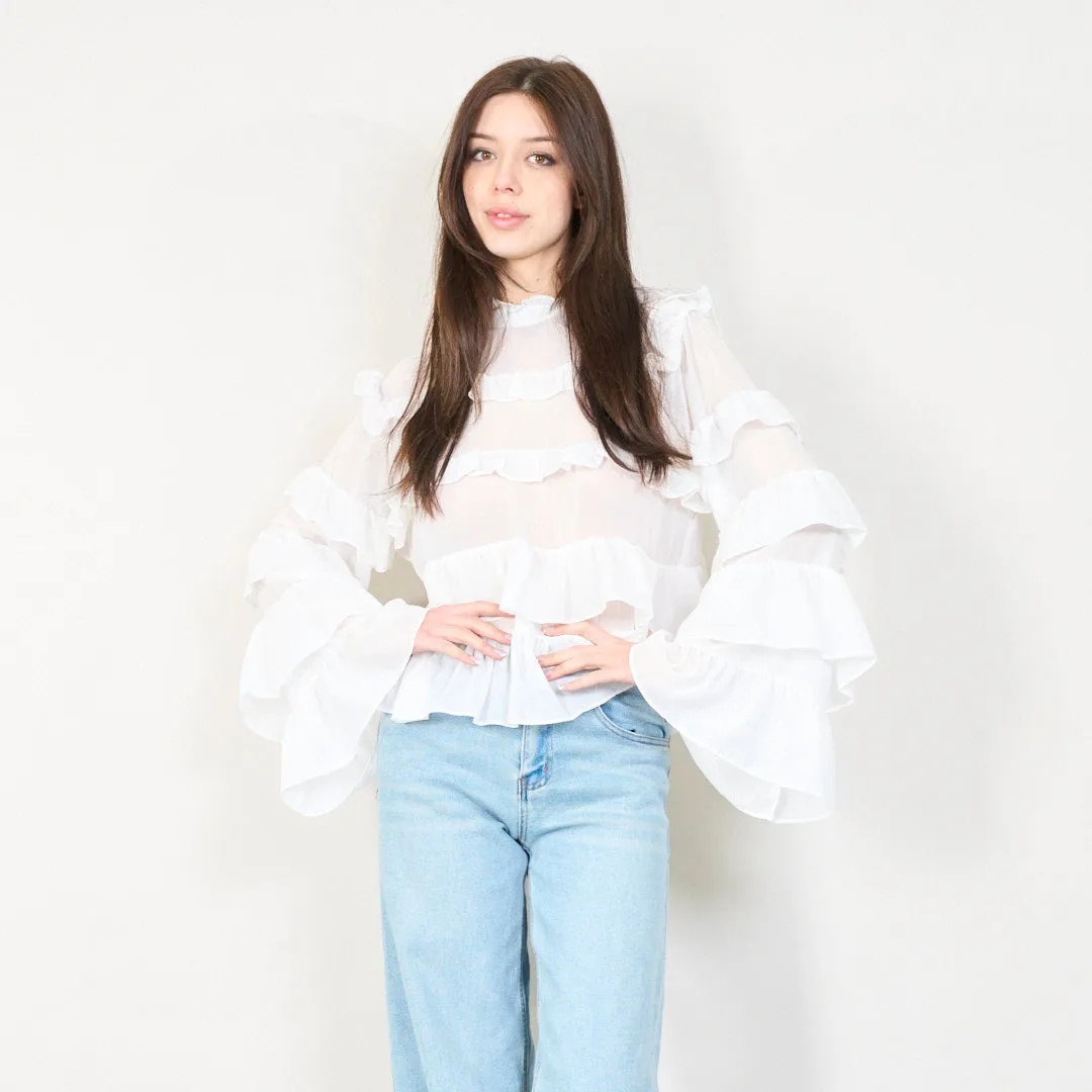 Sheer ruffled blouse with layered details wholesale