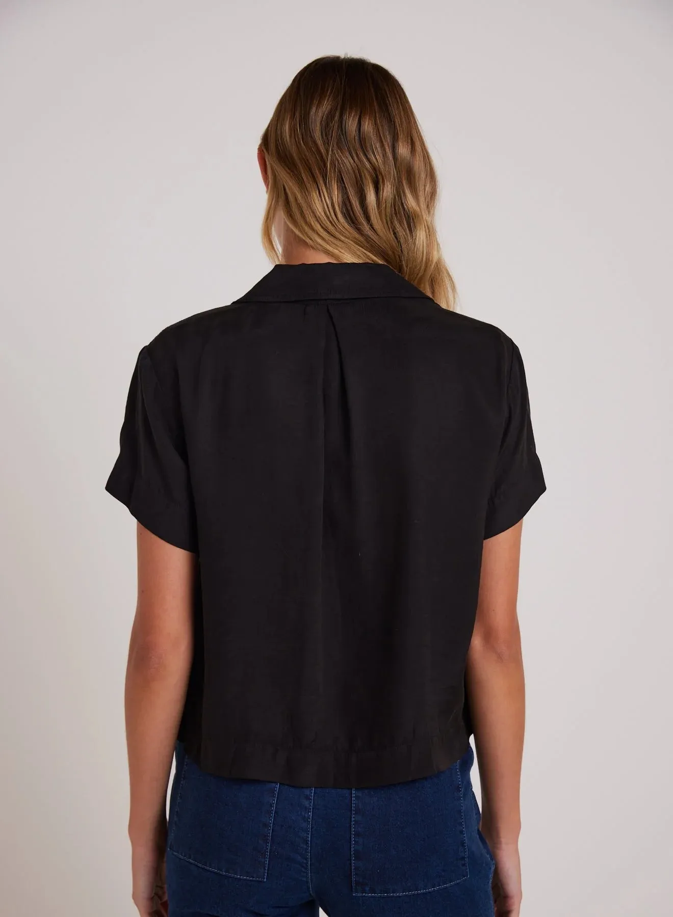 Short Sleeve Flowy Button Down - Black