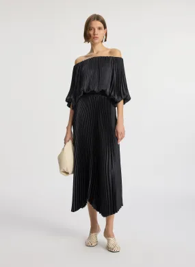 Sienna Satin Pleated Off Shoulder Dress