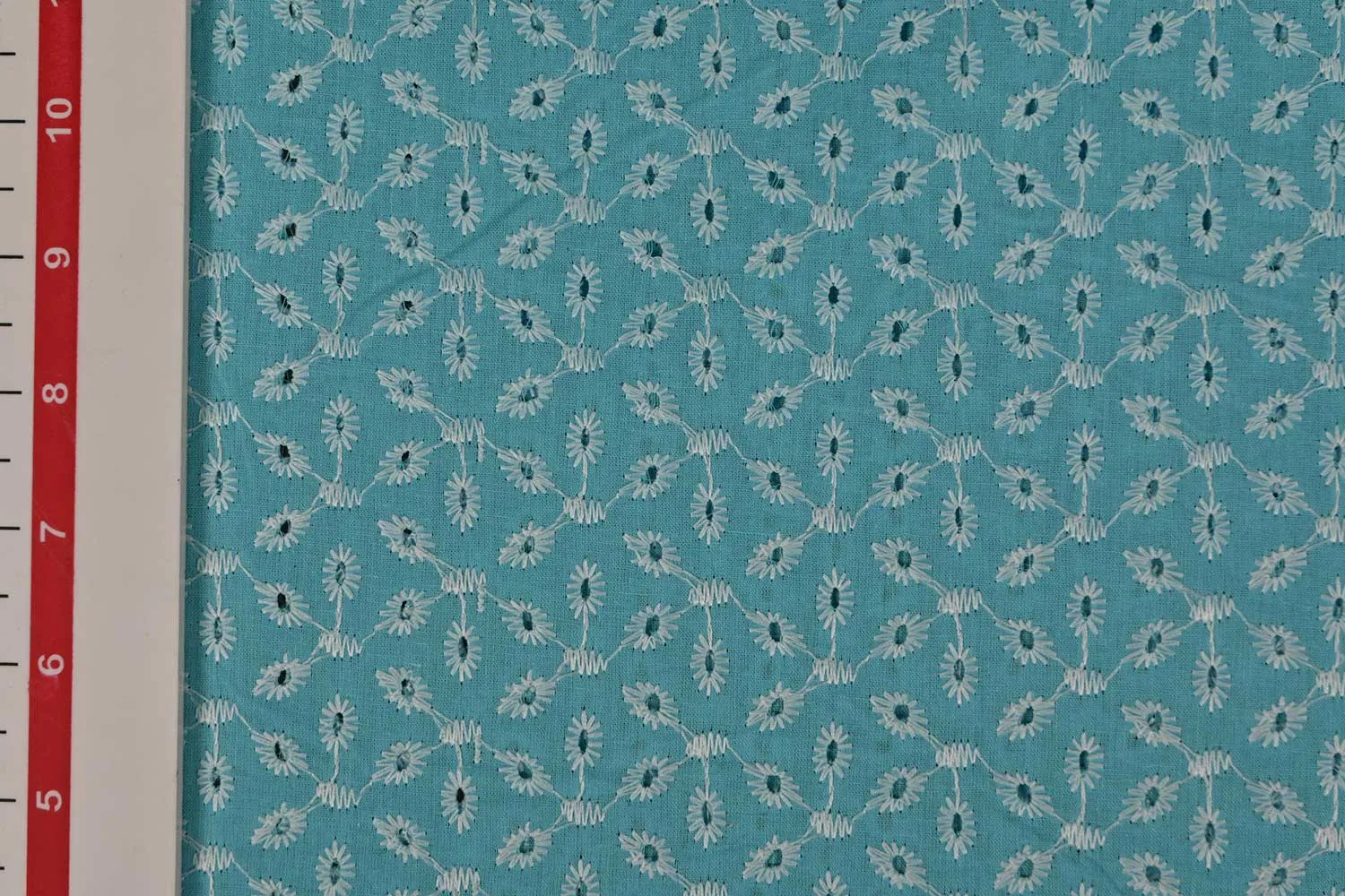 Sky Blue Traditional Embroidered Cotton Chikankari Fabric