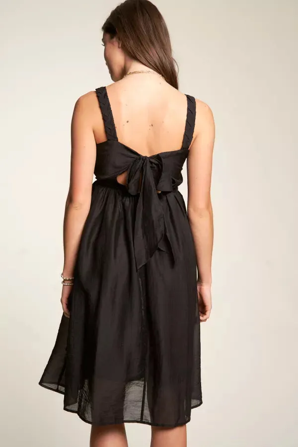 SOLID SEE THROUGH LAYERED FLARED TIE BACK DRESS