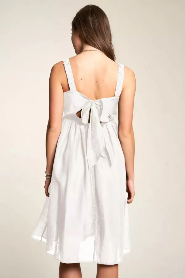 SOLID SEE THROUGH LAYERED FLARED TIE BACK DRESS