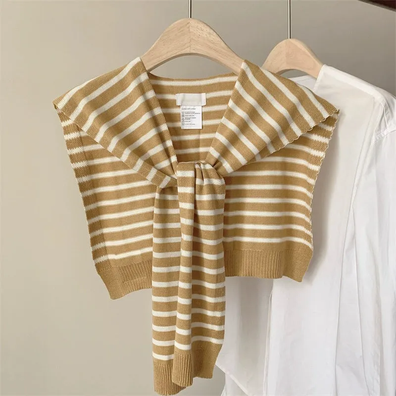 Spring & Autumn Striped Knitted Shawl with Neck Guard