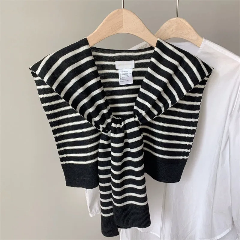 Spring & Autumn Striped Knitted Shawl with Neck Guard