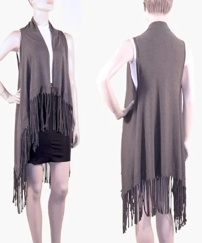 Suede-Feel Fringed Vests