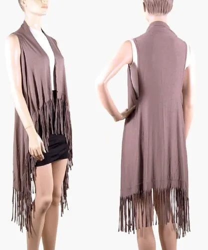 Suede-Feel Fringed Vests