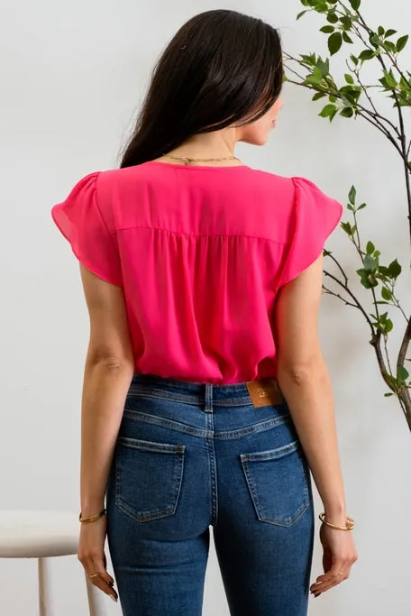 Summer Pink V Neck Top