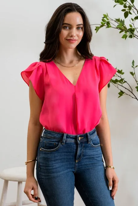 Summer Pink V Neck Top