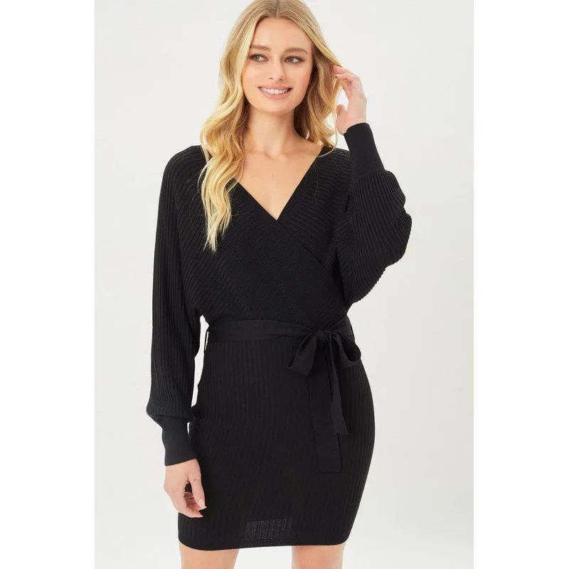 The Willow Off Shoulder Wrap Knit Dress In Brown, Wine, Black Or Camel