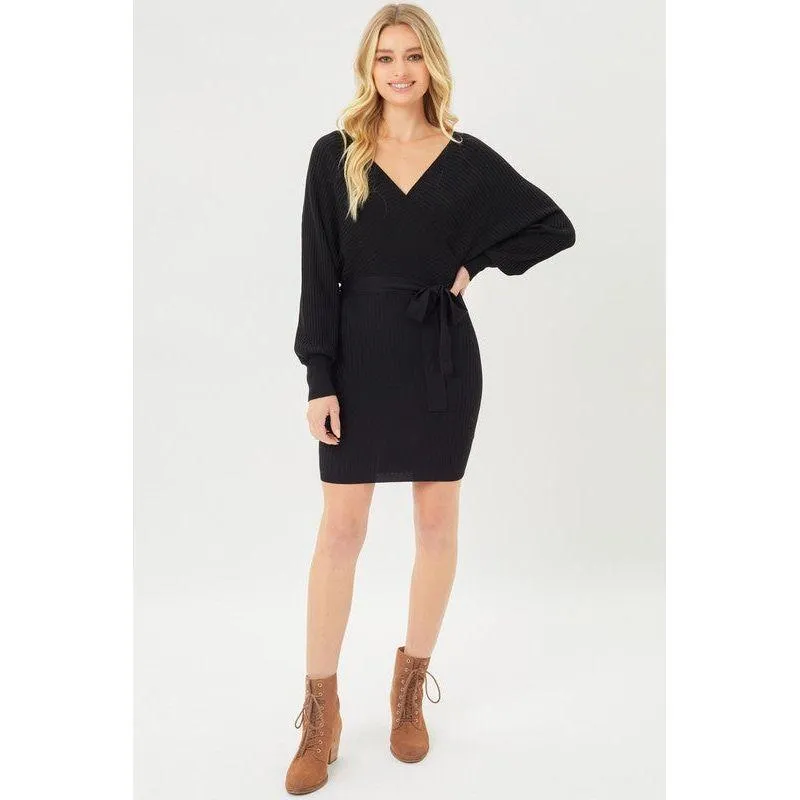 The Willow Off Shoulder Wrap Knit Dress In Brown, Wine, Black Or Camel