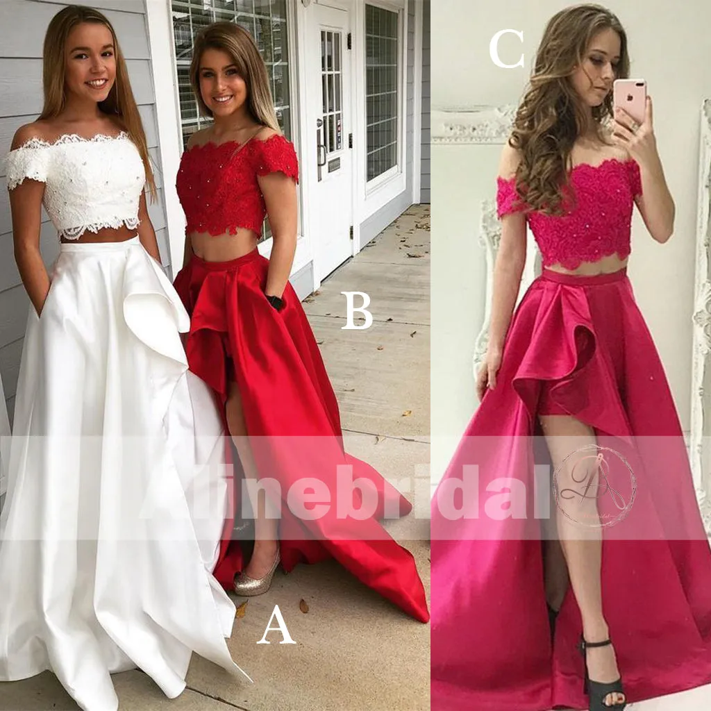 Two piece Off Shoulder High Low Prom Dresses With Pockets For Teens ,PD00103