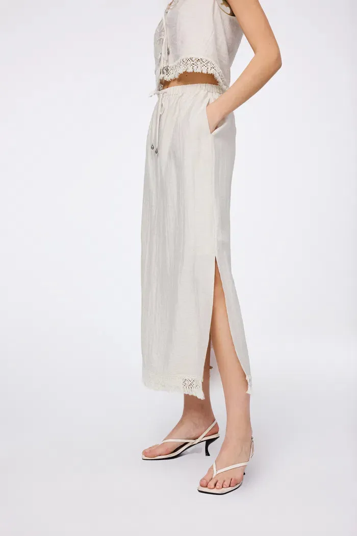 Velia Fringed Vest Set in Cotton Linen