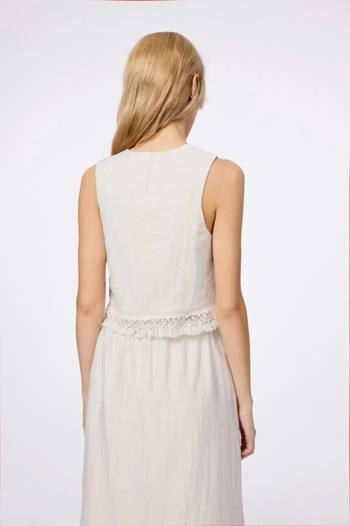 Velia Fringed Vest Set in Cotton Linen