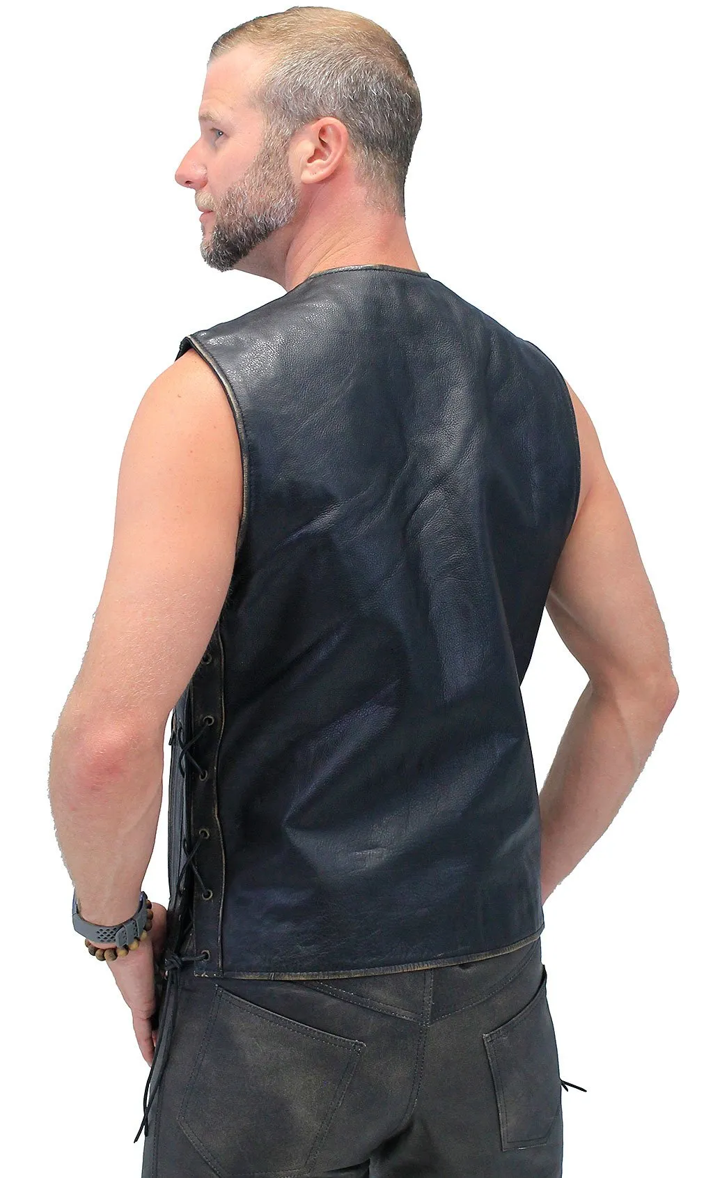 Vintage Brown Side Lace Concealed Pocket Straight Bottom Vest #VMA2612GN ()