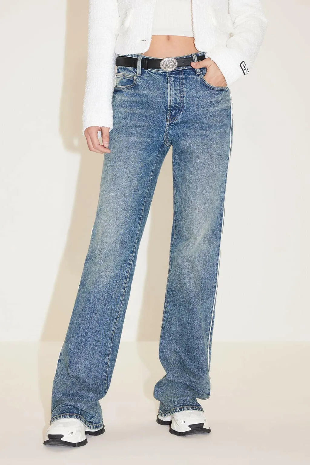 Vintage Patchwork Flared Jeans Middle Blue