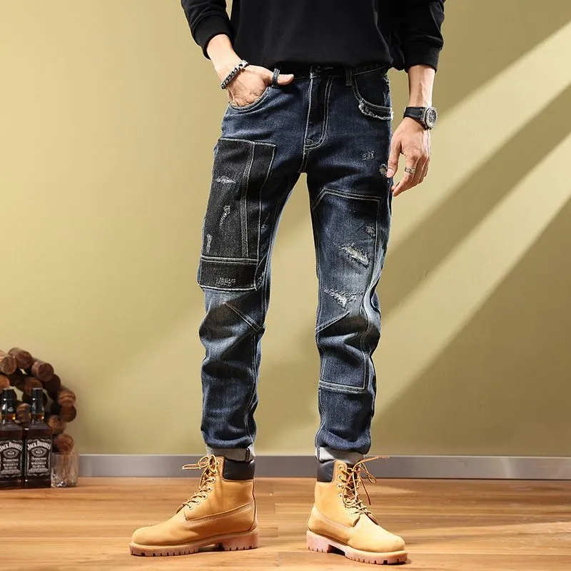 West Louis™ Fashion Handsome Personality Retro Patchwork Jeans