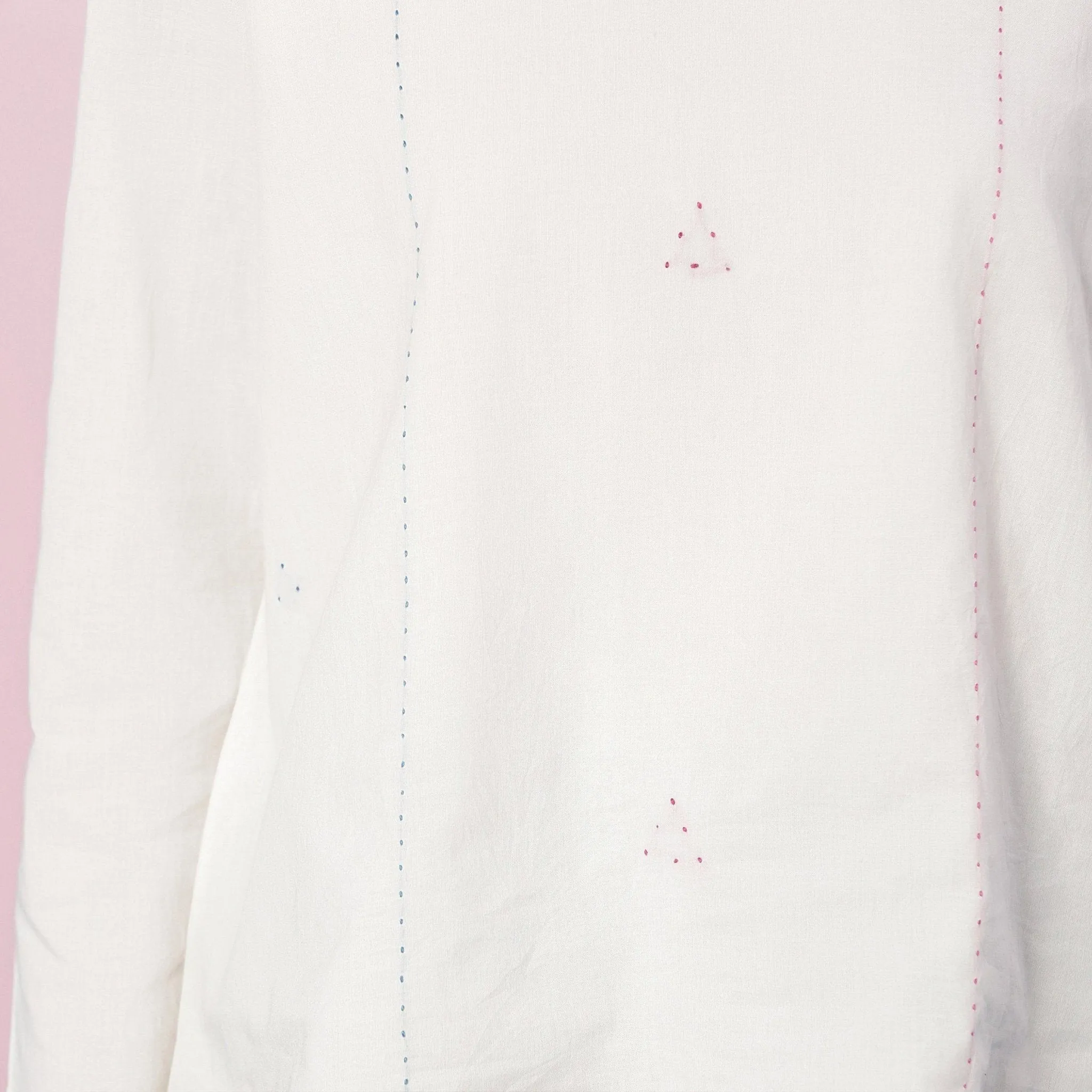 White Organic Cotton Embroidered Split Neck Top