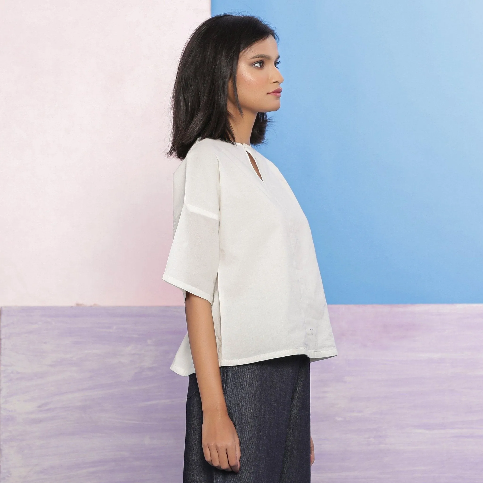 White Organic Cotton Hand-Embroidered Paneled Top