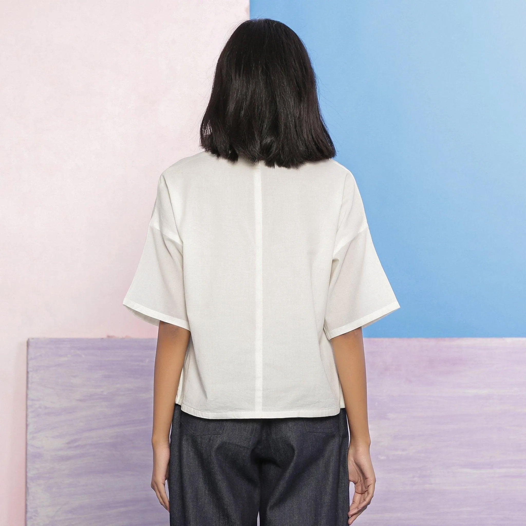 White Organic Cotton Hand-Embroidered Paneled Top