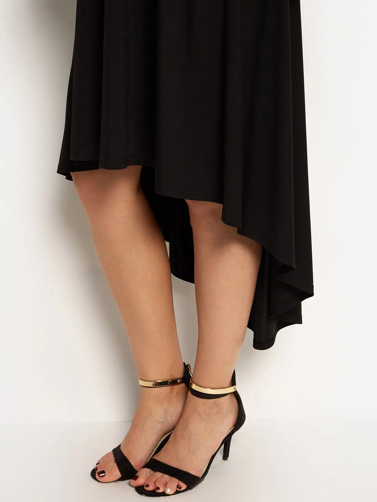 Wholesale Black Off The Shoulder 3/4 Length Sleeve High-Low Hem Dresses