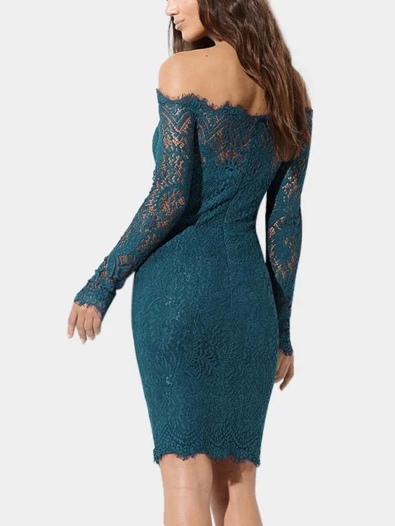 Wholesale Off The Shoulder Lace Zip Back Long Sleeve Dresses