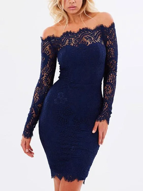 Wholesale Off The Shoulder Lace Zip Back Long Sleeve Dresses