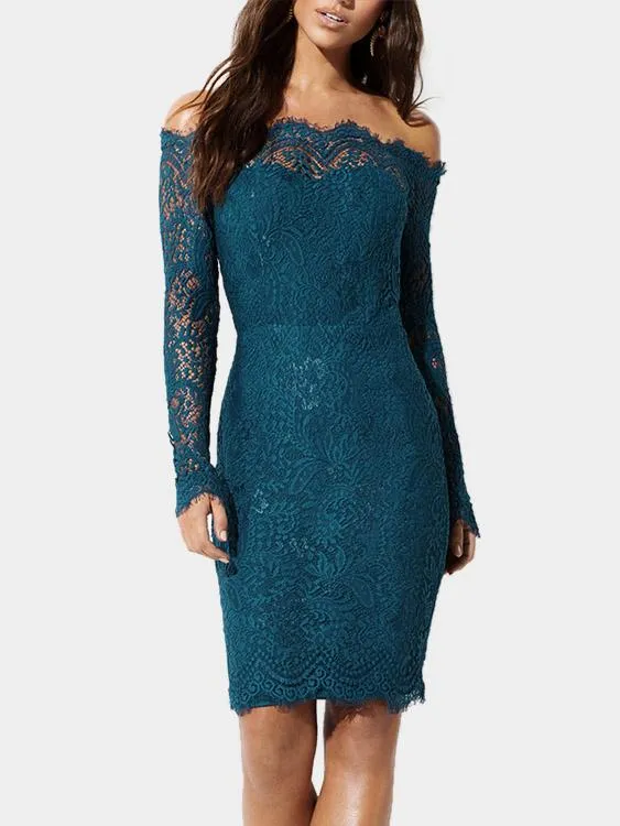 Wholesale Off The Shoulder Lace Zip Back Long Sleeve Dresses