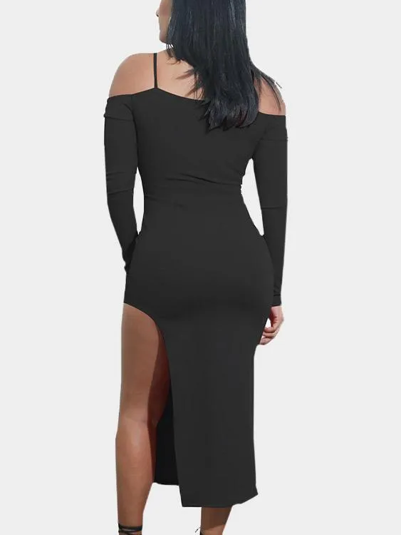 Wholesale Off The Shoulder Long Sleeve Slit Hem Dress