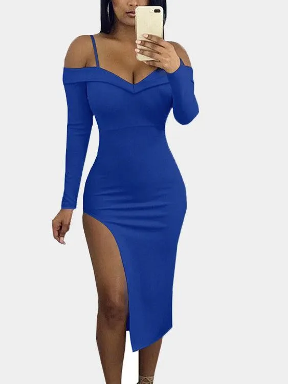 Wholesale Off The Shoulder Long Sleeve Slit Hem Dress