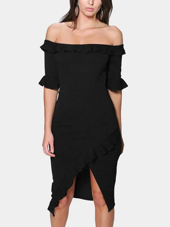 Wholesale Off The Shoulder Plain Half Sleeve Black Dresses