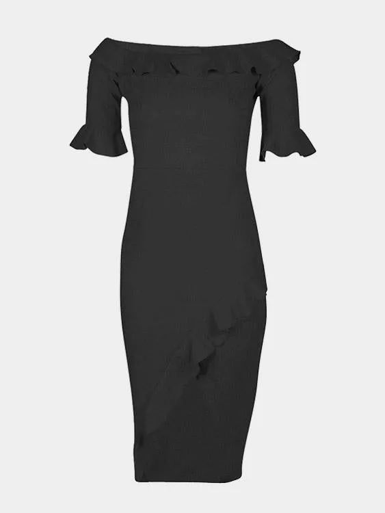 Wholesale Off The Shoulder Plain Half Sleeve Black Dresses