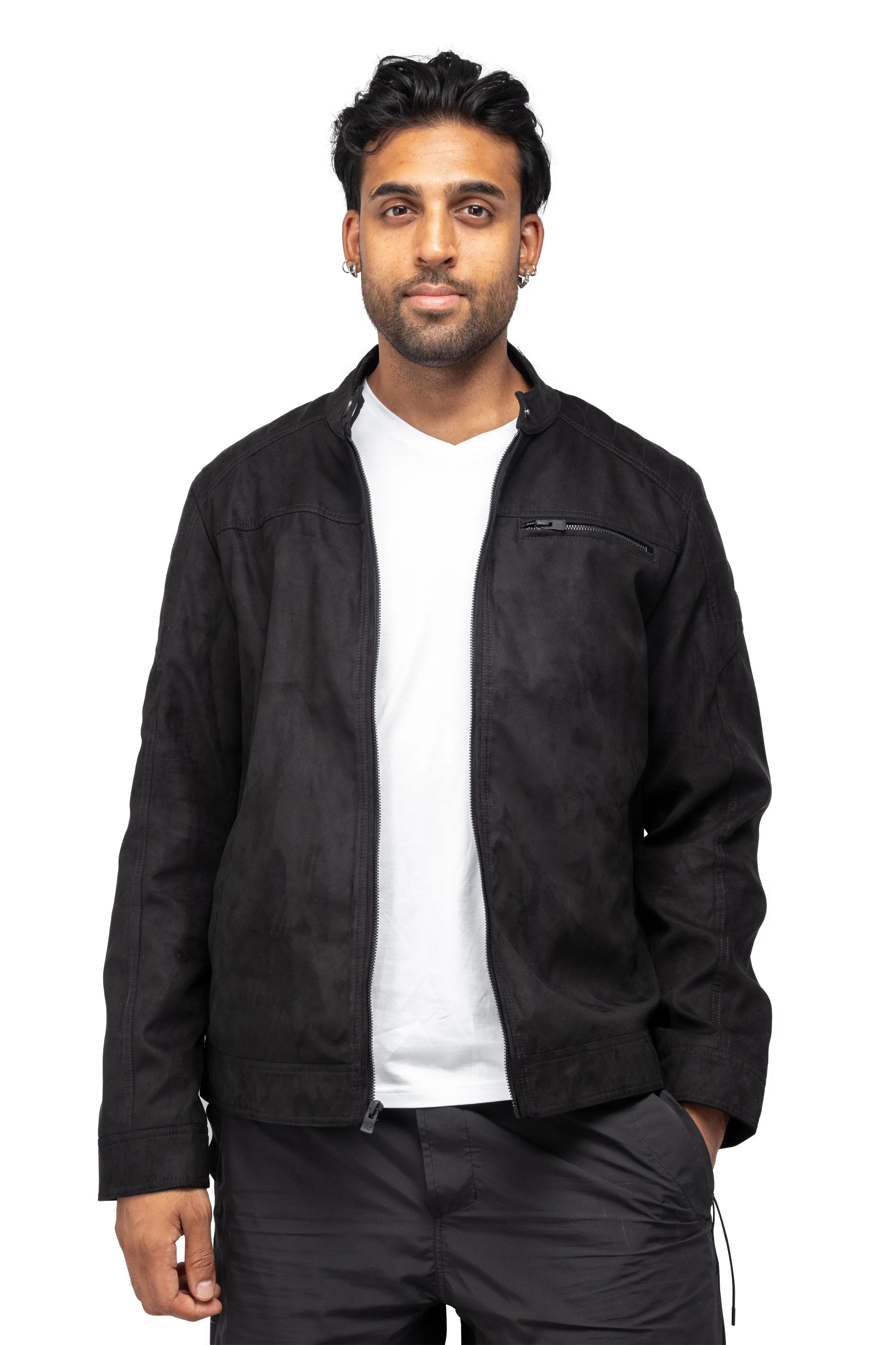 X RAY Men's Faux Suede Jacket Quilted Sleeves With Faux Shearing Lining