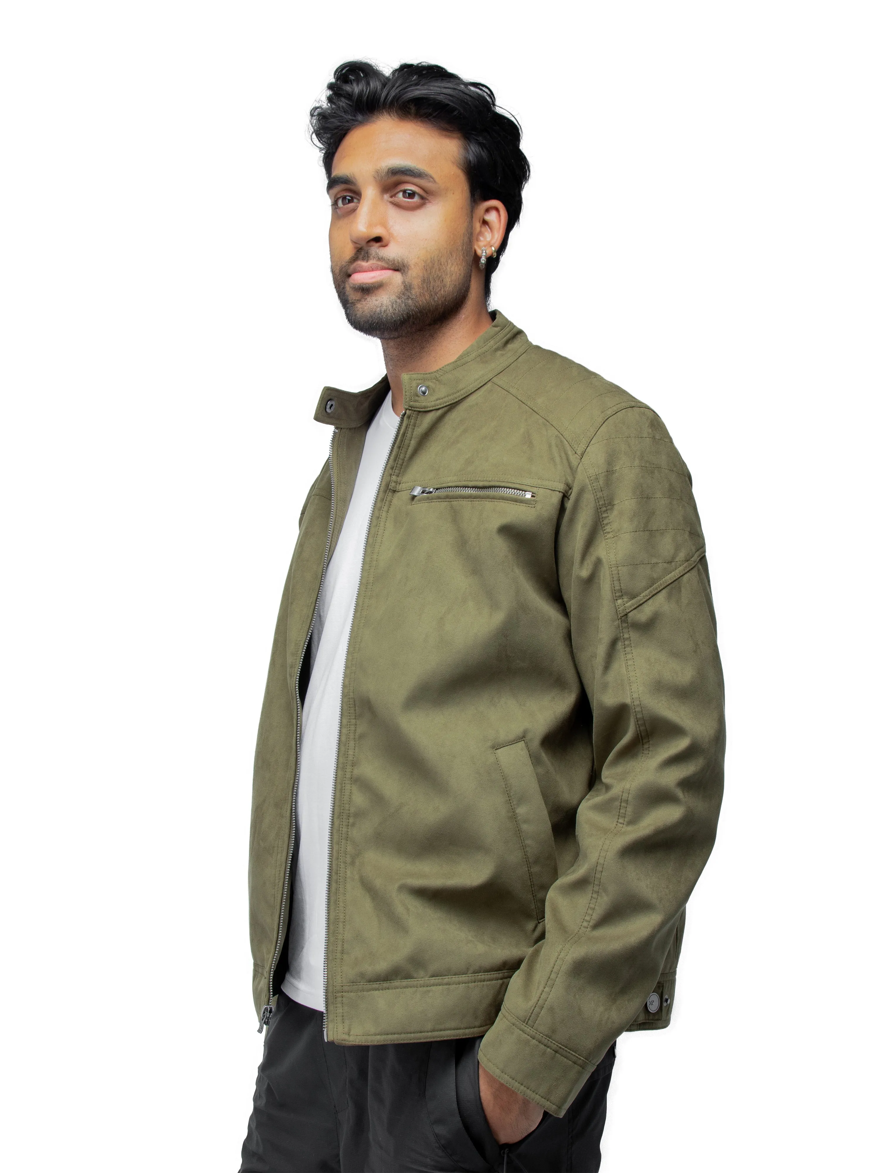 X RAY Men's Faux Suede Jacket Quilted Sleeves With Faux Shearing Lining