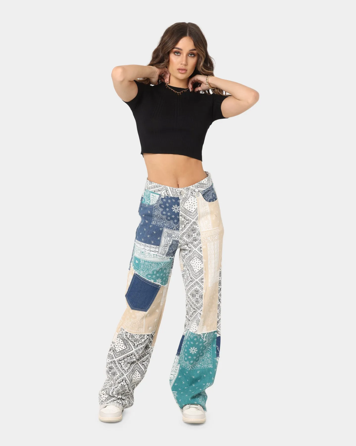 XXIII Women's Bandana Print Jeans Green